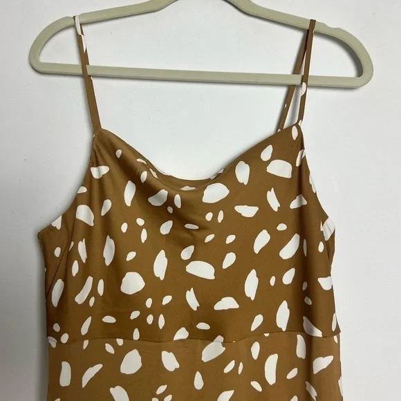 Old Navy Brown Cream Print Cowl Neck Satin Midi Slip Dress Size Medium - Picture 5 of 11